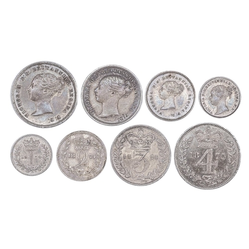 1397 - 1874 Victoria YH maundy set, uncased, EF and toned but the threepence only GVF and possibly currency... 