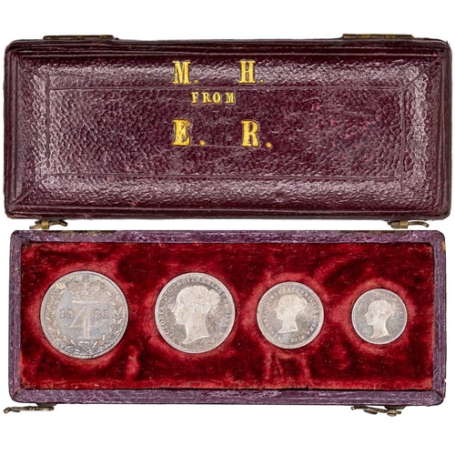 1405 - 1881 Victoria YH maundy set, A/FDC with delightful toning, in a bespoke contemporary undated box, th... 