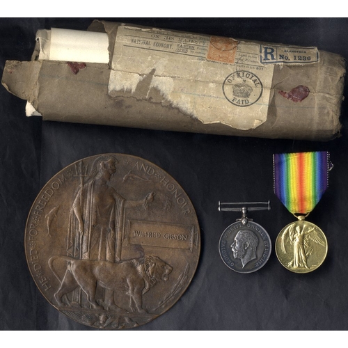 165 - Plaque & pair - BWM & Victory, plaque to Wilfred Gibson, pair named to 6378 I.A.M  W. Gibson, RFC. l... 