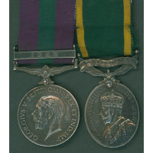 176 - General Service Medal Geo V, clasp Iraq 89017 Pte. J. B. Laidler, North'd Fus plus Geo V Territorial... 