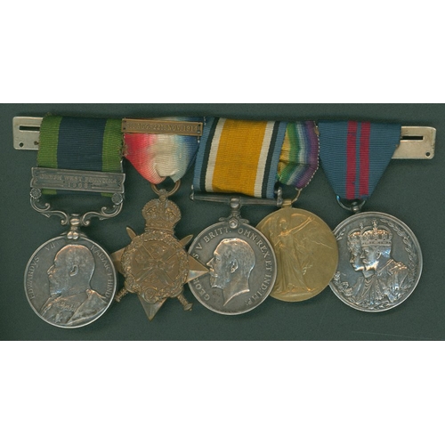 179 - Group of five (mounted as worn) - India General Service Medal Edward VII, clasp North West Frontier ... 