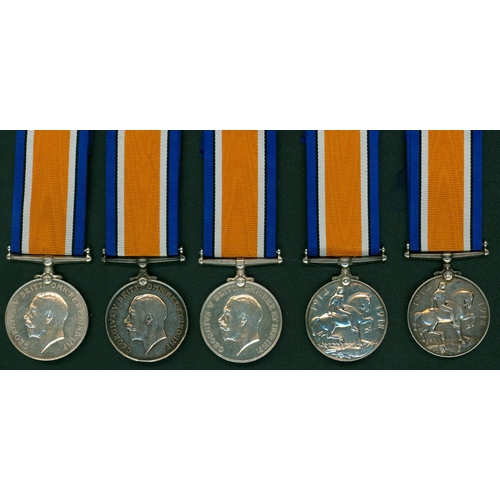 191 - British War Medals (5) to 4455 Pte. W. Holdsworth, W.Yorks Rgt (he died at home), to 73452 Pte. W. H... 