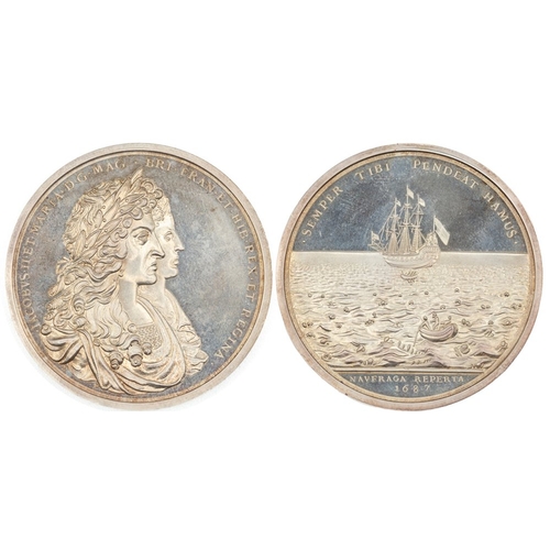 232 - 1687 James II, The Spanish Wreck Recovered a modern silver reproduction (1971) of George Bower's med... 