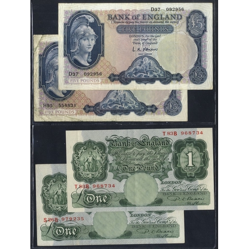 280 - Bank of England banknotes (48) in album, Peppiatt 10 shillings to Cleland £10 seen, some duplication... 