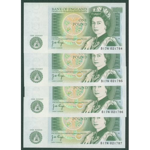 310 - Page QEII portrait £1 (4), issued 1978, B340, consecutive run, series B17N 021784 to B17N 021787, Pi... 