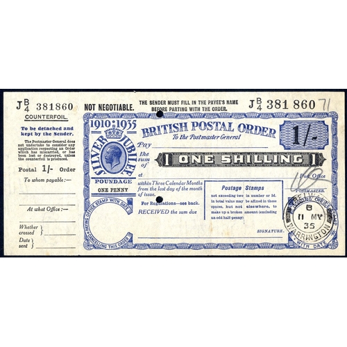 355 - Silver Jubilee 1 shilling postal order, dated 1935, KGV portrait, unused with counterfoil, light fol... 