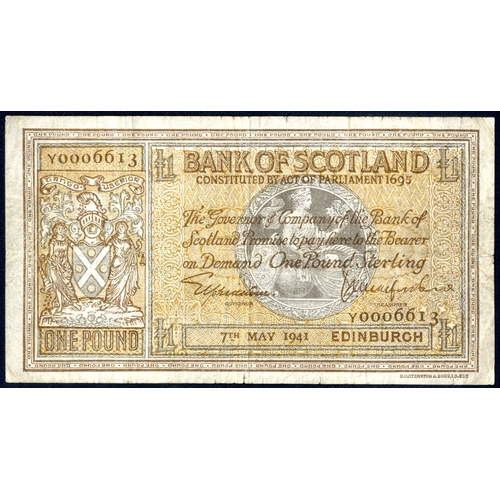 360 - Bank of Scotland £1, dated 7th May 1941, series Y0006613, Pick 91b, fine. (1)