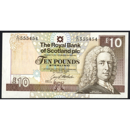 382 - Royal Bank of Scotland £10, dated 24th February 1993, series C/17 555454, Pick 353a, error, printed ... 