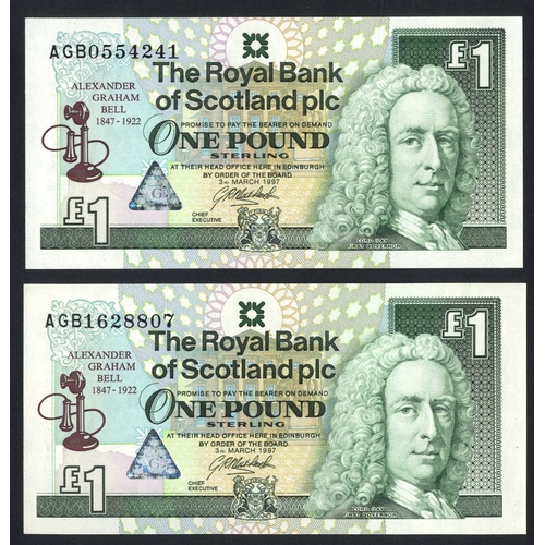 393 - Royal Bank of Scotland £1 (2) Alexander Graham Bell Commemoratives, dated 3rd March 1997, series AGB... 