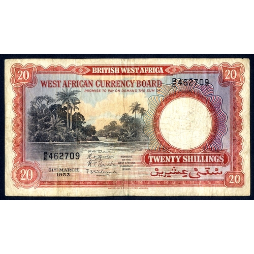 403 - British West Africa 20 shillings dated 31st March 1953 series B/E 462709, Pick 10a, fine. (1)