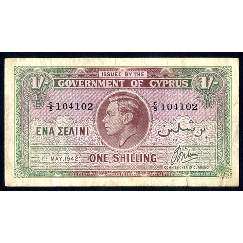 408 - Cyprus Government 1 shilling, dated 1st May 1942, series C/5 104102, KGVI portrait, Pick 20, fine+. ... 