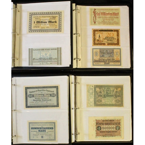 411 - Germany Notgeld collection of over 300 notes displayed in four albums with slip cases, predominantly... 