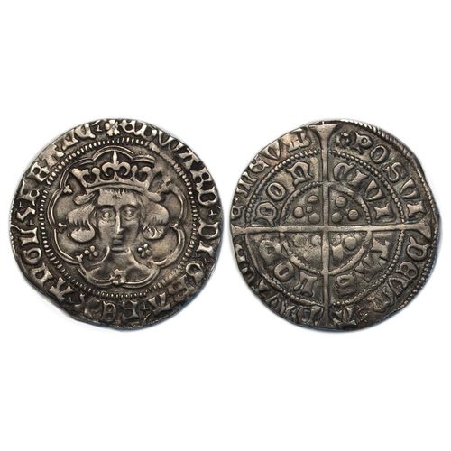 470 - Groat, mm Heraldic cinquefoil (1480-83), rose on breast, a nice VF. S2100.