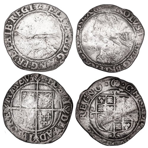 488 - Elizabeth I shilling, mm 2 (1602) & Charles I shilling, mm P in circle, both around fair & polished.... 