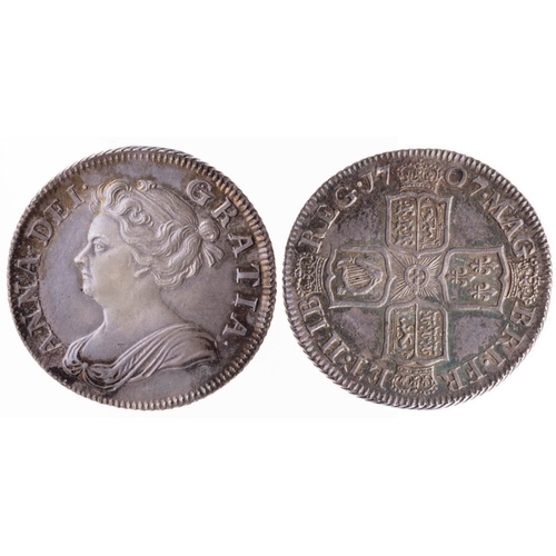 563 - 1707 shilling, third bust with plain angles, choice UNC with attractive light toning over iridescent... 