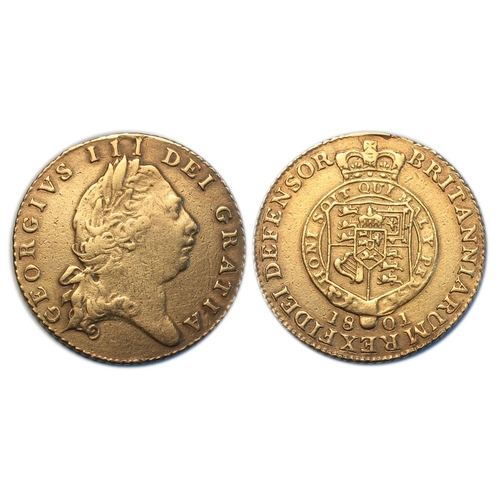 614 - 1801 half guinea, VF with light reddish toning, the faintest trace of an old edge mounting at top. S... 