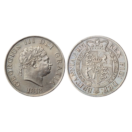 630 - 1818 halfcrown, EF with light grey tone and a good, strong strike. A tiny obverse EK and minor scrat... 