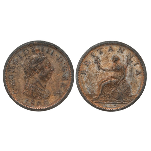 649 - 1806 penny, choice & virtually UNC with hints of lustre & iridescent tone. S3780.