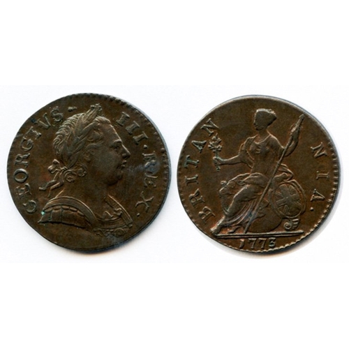 653 - 1773 halfpenny, nice EF with reverse lustre traces. S3774.