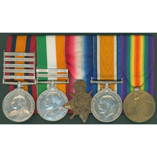 68 - Group of five - Queen's South Africa Medal, clasps Tugela Heights, O.F.S, Relief of Ladysmith, Trans... 