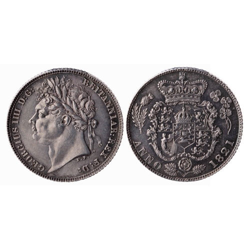 698 - 1821 sixpence, practically mint state with some delicate light-blue toning. S3813.