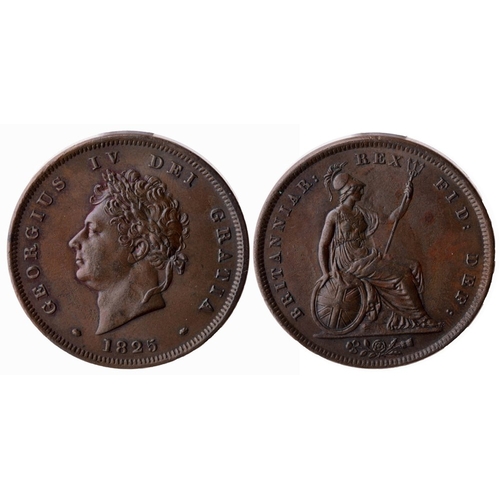 700 - 1825 penny, UNC with faint lustre to obverse, rare. S3823.