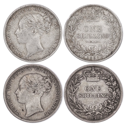 917 - 1871 shilling, die 9 and 1880 shilling, VF, the second slightly better, the first with a small EK. (... 