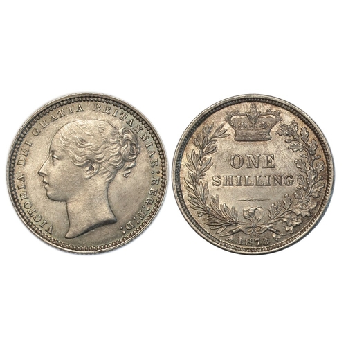 918 - 1873 shilling, die no. 132, choice uncirculated with rich old toning.