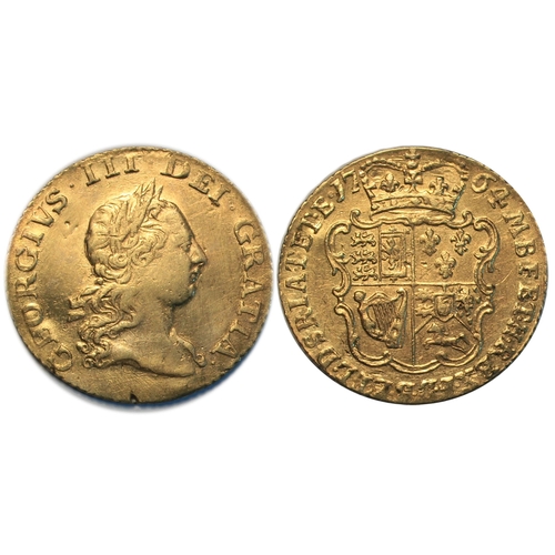 613 - 1764 half guinea, VF/GVF retaining some Mint bloom. A rim nick under bust and minor dent to field be... 