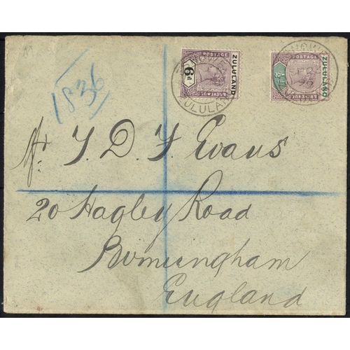 1896 (23 Sep) envelope registered to Birmingham, bearing 1894 ½d & 6d, both tied by 'ESHOWE/ZULULAND