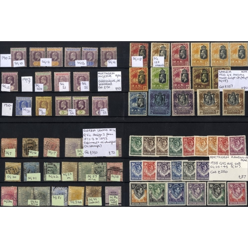 107 - BRITISH COMMONWEALTH Ex-Dealers M & U ranges on 156 black stock cards in a shoe box, ST.Cat. £12,460... 