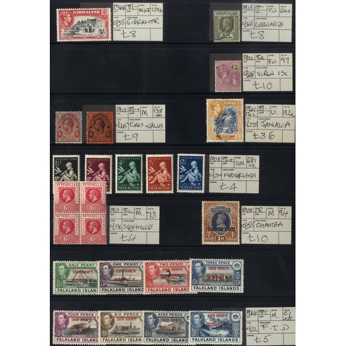 130 - EX DEALERS priced up mainly British Commonwealth material on black stock leaves, all items tagged wi... 