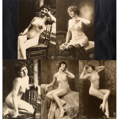 177 - EROTICA collection of different repro photographic cards in sepia of Victorian or Edwardian ladies, ... 