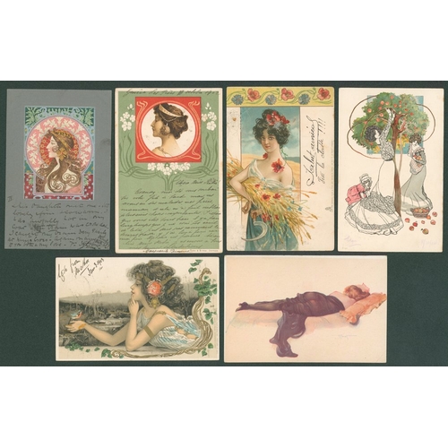 180 - GLAMOUR/ART DECO c1902-05 attractive cards, fine. (6)