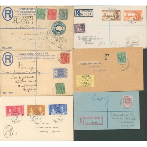 198 - BRITISH WEST INDIES 1923-41 covers (6) incl. two Leeward Island reg envelopes with Virgin Island sta... 