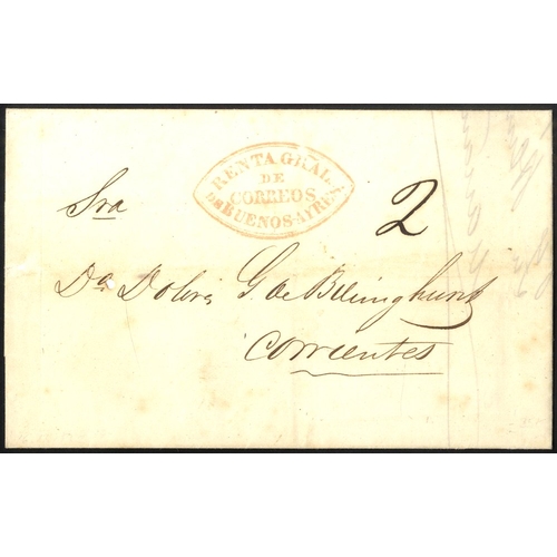 220 - 1852 rather fragile folded entire with 'RENTAGRAL/DE/CORREOS/DE BUENOS-AYRES' in red, rated '2'. (1)