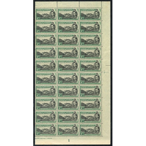 231 - 1938-53 1d black & green, UM marginal block of thirty (right side half sheet), usual gum toning (fou... 