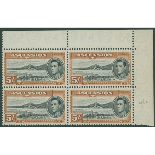 232 - 1938-53 5s black & yellow brown P.13 upper right corner marginal UM block of four, SG.46a. (4) Cat. ... 