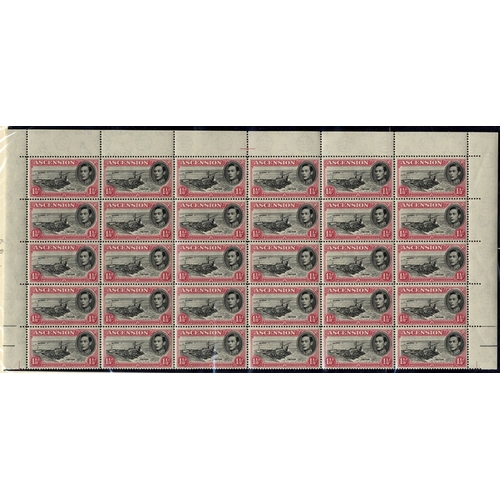 234 - 1949 1½d black & rose-carmine complete sheet broken into two halves horizontally incl. 'Davit' flaw ... 