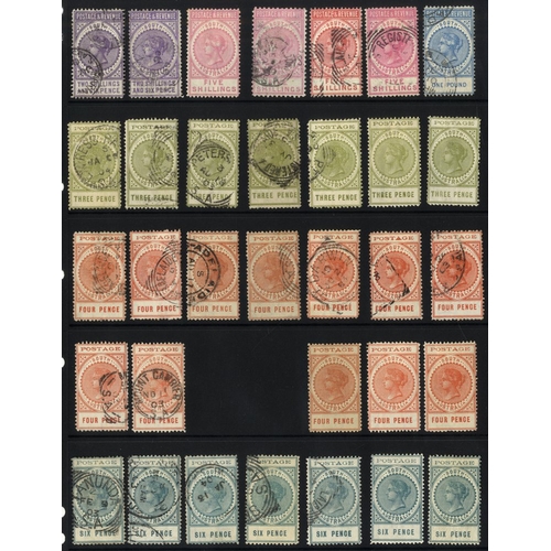 238 - 1886 'POSTAGE & REVENUE' 2/6d mauve (2) FU, 5s rose pink (3) FU & M, £1 blue FU, 1902-04 POSTAGE 3d ... 