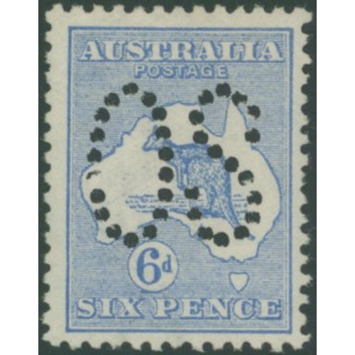 246 - 1913 Official 6d ultramarine Die II punctured OS type '01' centred slightly low to right, faint corn... 