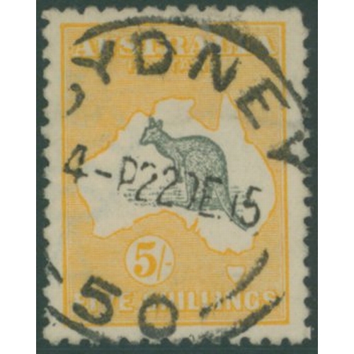 254 - 1915 Wide Crown 5s grey & yellow, FU with Sydney c.d.s, SG.30. (1) Cat. £350