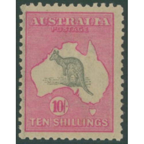 255 - 1915-27 Narrow Crown 10s grey & bright aniline pink, fine M, centred to left, showing the 'broken co... 