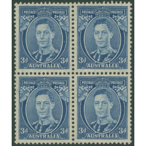 268 - 1937-49 3d bright blue thin paper UM block of four, SG.168ca. (4) Cat. £240++