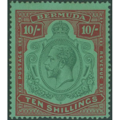 326 - 1924-32 MSCA 10s green & red on deep emerald showing the 'broken crown & scroll' variety, M - centre... 