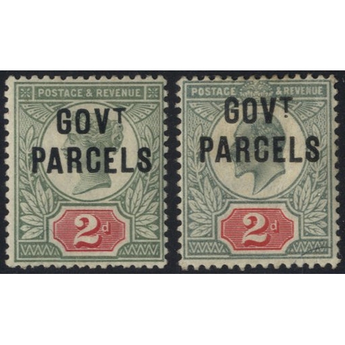 1196 - GOVT PARCELS 1891 2d grey green & carmine, fine M, SG.O70, also similar for the 1902 Edward 2d M - h... 