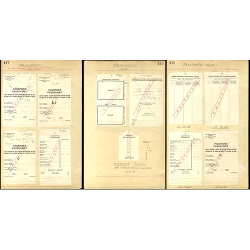 1200 - PASSPORTS 1938-46 Royal Mint Die Proofs of passport pages, all are optd 'CANCELLED' in red on pages ... 