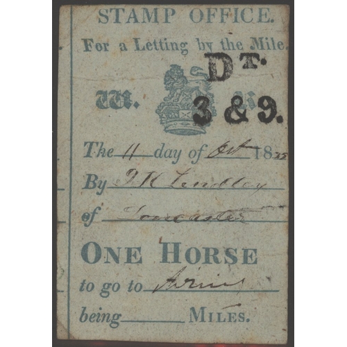 1201 - HORSE DUTY 1835 Stamp Office ticket for ONE HORSE on bluish paper 11.OCT.1835 h/stamped, Dt/3&9, cre... 