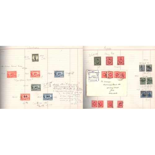 127 - OLD LEDGER containing British Commonwealth & foreign M & U ranges incl. some useful Commonwealth not... 