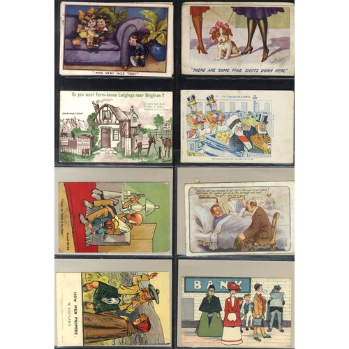 256 - COMIC album of cards incl. Donald McGill, Tom Browne, Bamforth etc. (260+)